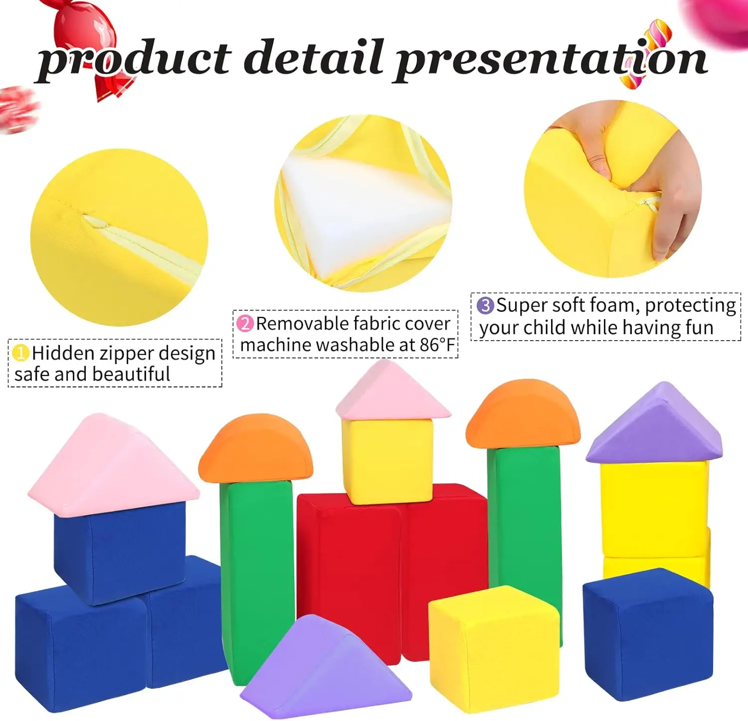 Foam Blocks for Toddlers, Soft Building Blocks for Toddlers Colorful Stacking Blocks for Kids - 18 Pieces