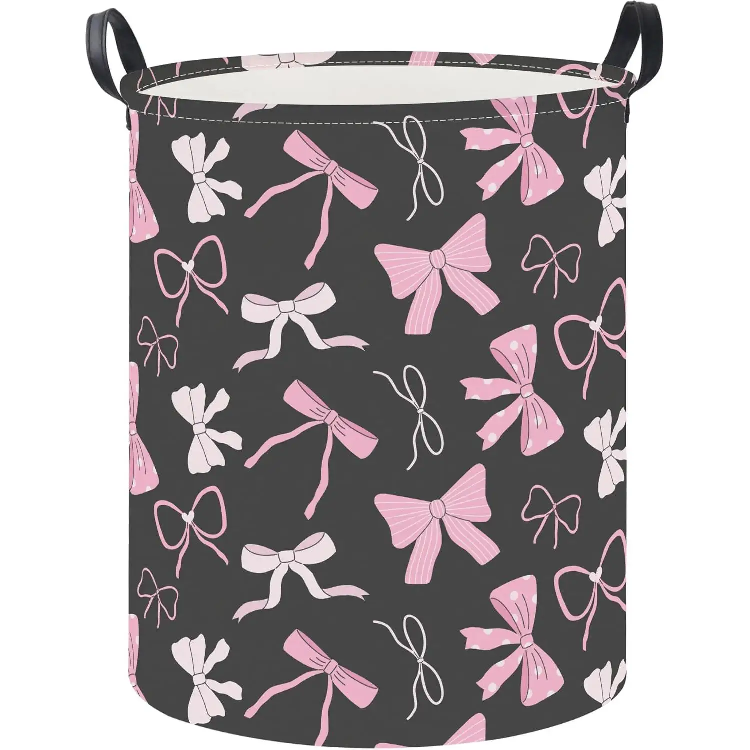 Pink Bow Print Laundry Basket Kids Dirty Clothes Hamper Waterproof Toys Storage Bin Room Decor Gift Baskets Nursery Hamper