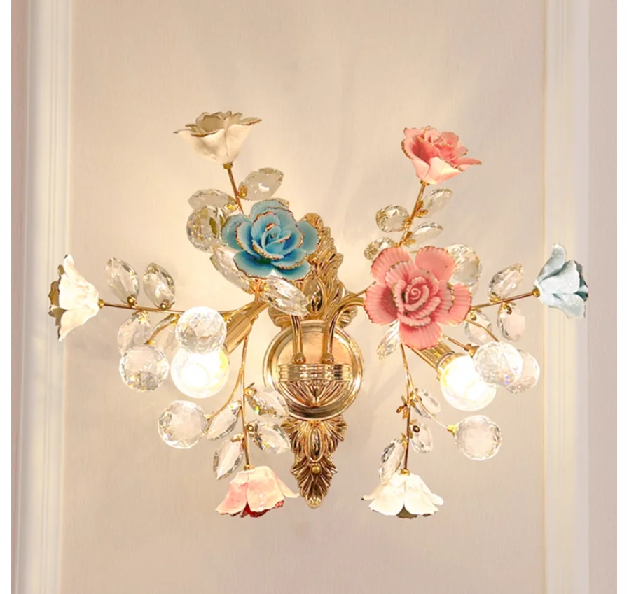 Floral Ceramic Flower Rose Wall Lamps Decora W45cm H40cm Wall Lights Living Room Home Indoor Lighting Wall Sconces Bedroom Lamp