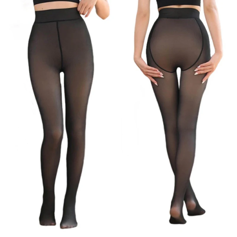 Fleece Tights Warm Winter Underwear High Waist Sexy Translucent Black Pantyhose Elasticity Slim Thicken Tight Pants Leggings