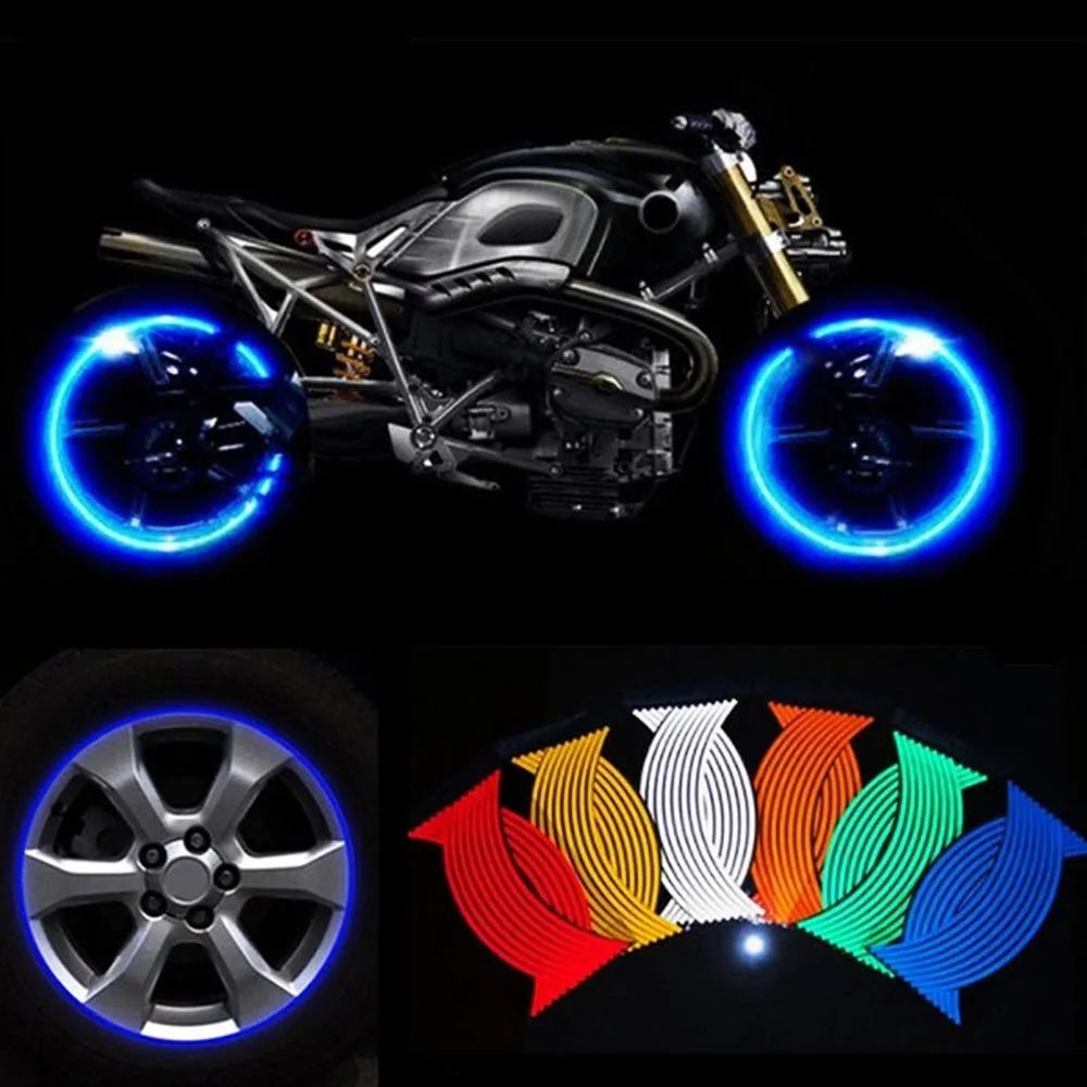 

10inch Reflective Motorcycle Car Wheel Tire Stickers Reflective Rim Tape Strips for Motorcycle Car Decals for Yamaha Kawasaki