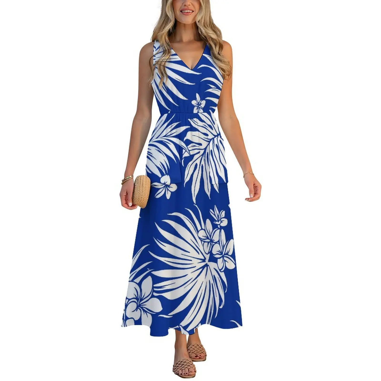 فستان نسائي صيفي نمط مخصص زي عرقية بولينيزية على شكل حرف v بدون أكمام فستان طويل أنيق فستان الحفلات 2026