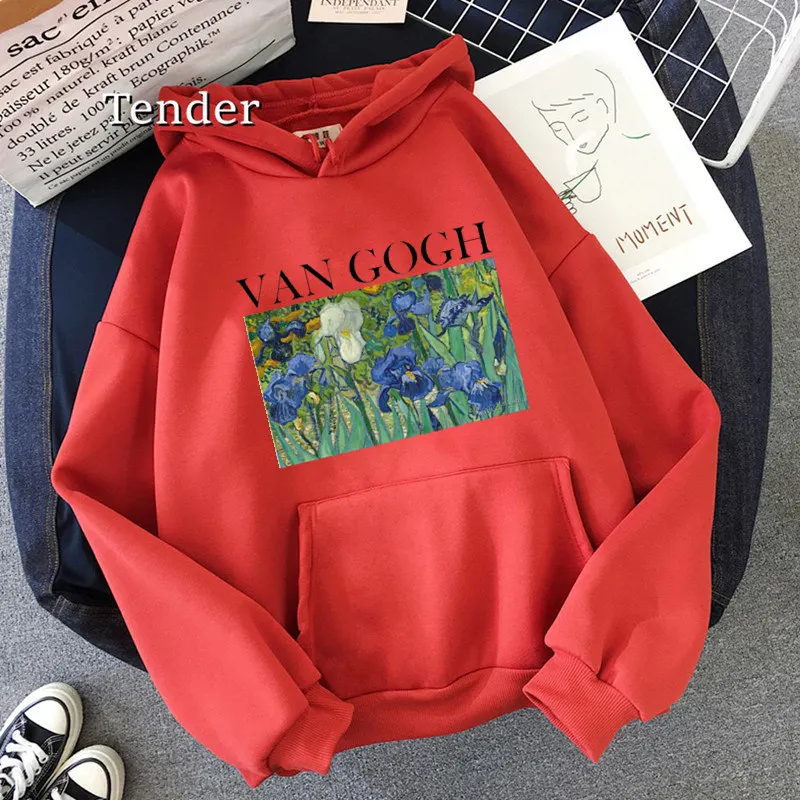 Van Gogh Hoodies Women Harajuku Fashion Sweatshirt Fleece Vintage Oversized Sweatshirt Female Purple Long Sleeve 2023