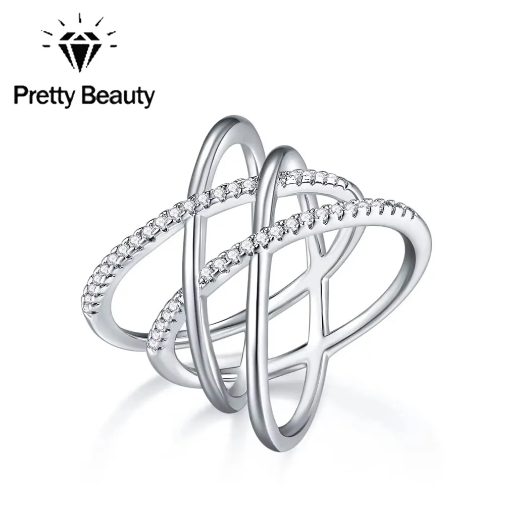 

Pretty Beauty Moissanite Criss Cross Ring for Women 925 Silver Multi Band Intertwined Pave Diamond Statement Ring Luxury Jewelry