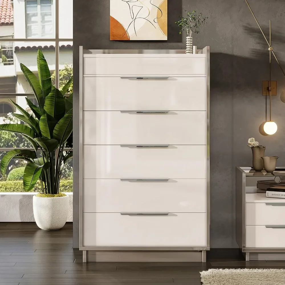 5-Drawer Chest with Glass Tabletop, Storage Dresser Organizer with Inside Mirror & Lift Top Dresser for Bedroom, Cream&Grey