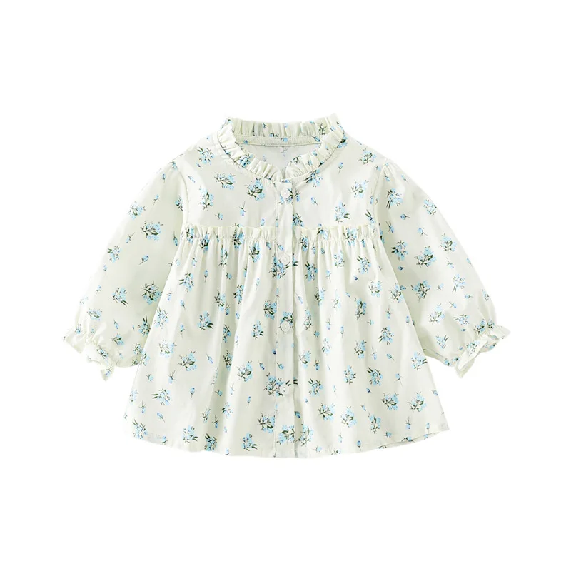 2024 Sweet Floral Print Girl Top Children Long Sleeves Cotton Clothing Spring Autumn New Baby Girls Thin Shirt Newborn Kids Tops