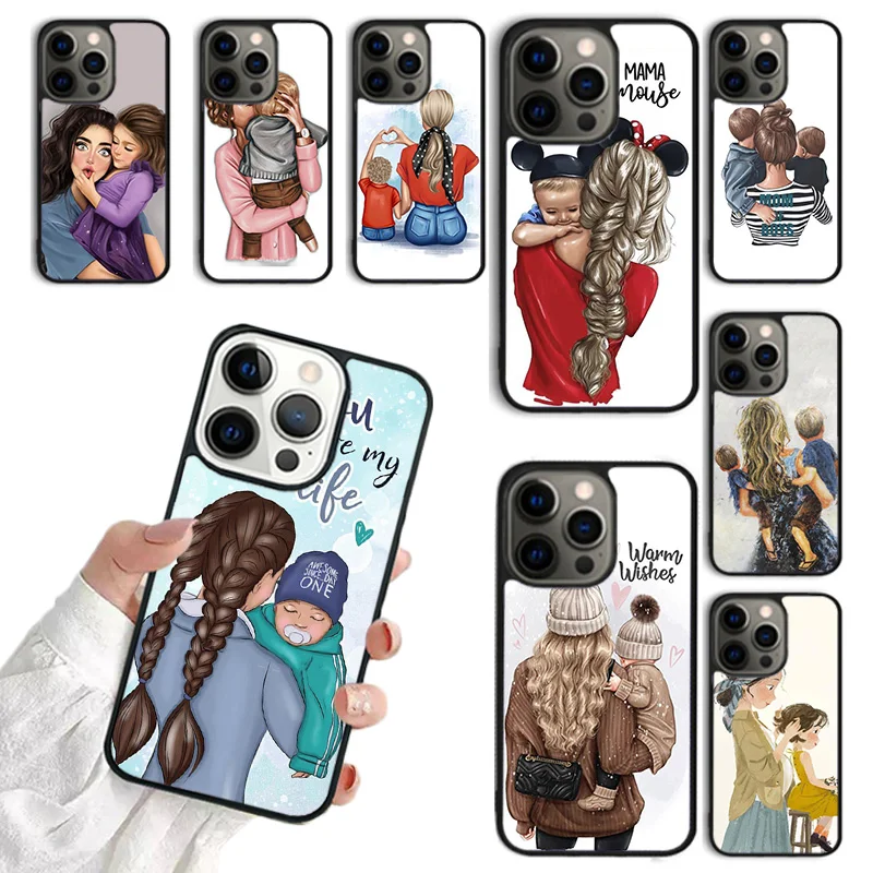 Super Mom Baby Girl Son Daughter Phone Case for iPhone 16 15 14 12 13 mini PLUS XS XR 11 PRO MAX Fundas coque Cover