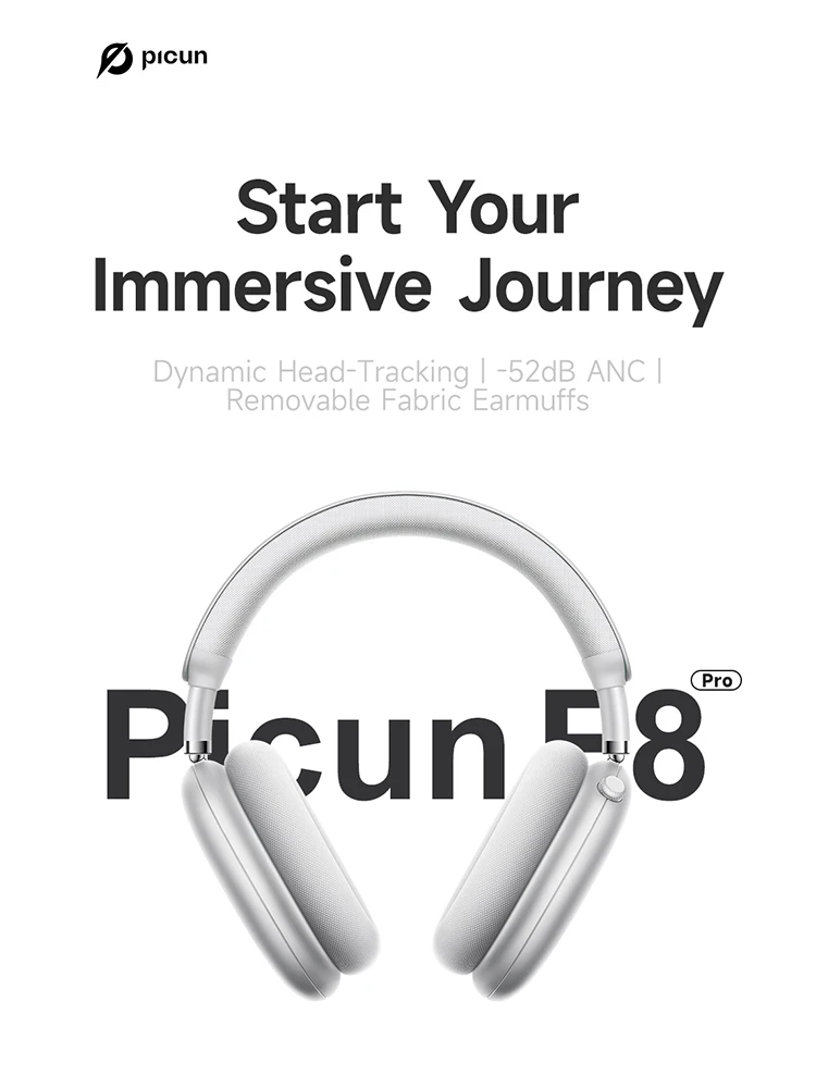 Picun F8 Pro ANC Słuchawki bezprzewodowe Śledzenie głowy 3D Spatial Audio -52dB ANC HIFI Zestaw słuchawkowy Bluetooth ENC HD Mic Aplikacja o niskim opóźnieniu — zdjęcie 2