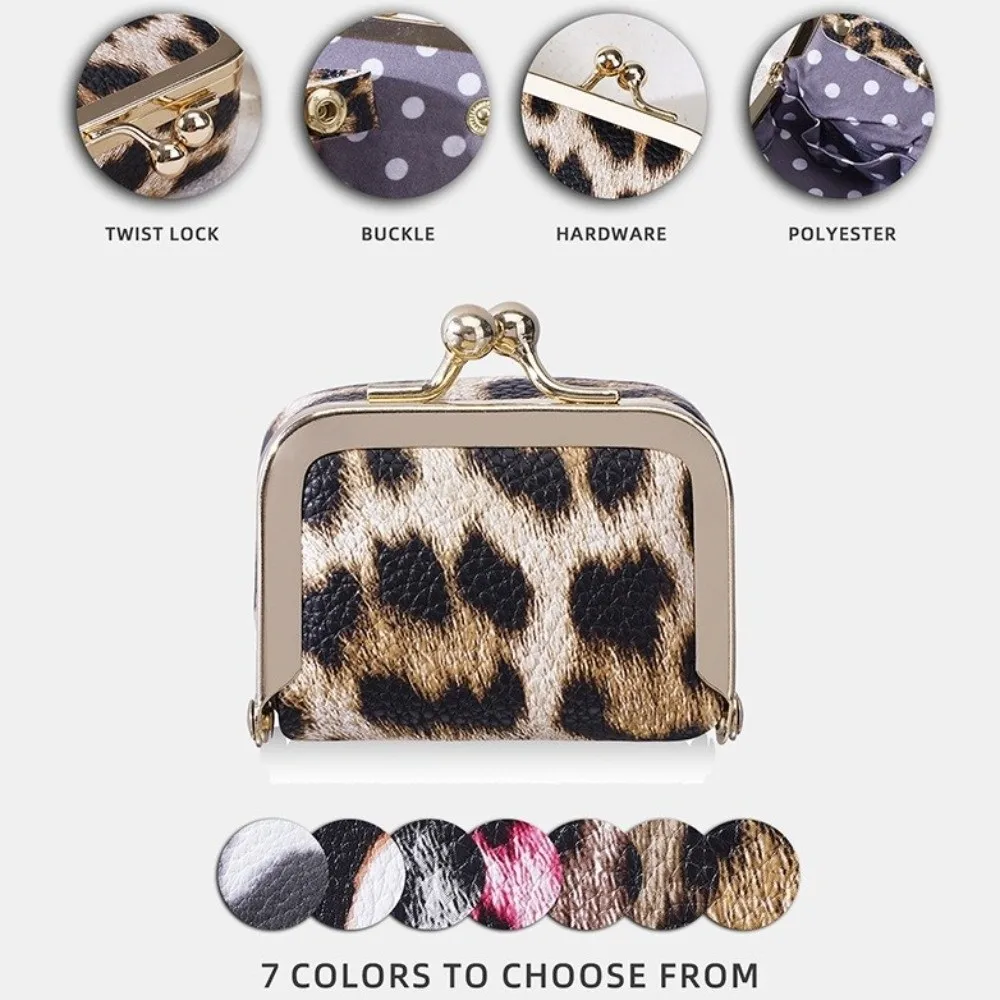 Einfache Geldbörse mit Leopardenmuster und Klickverschluss, quadratisch, aus PU-Leder, Schmucktasche, Mini-Geldbörse, Tasche für kleine Gegenstände, Schlüssel, Lippenstifte – Detail 3