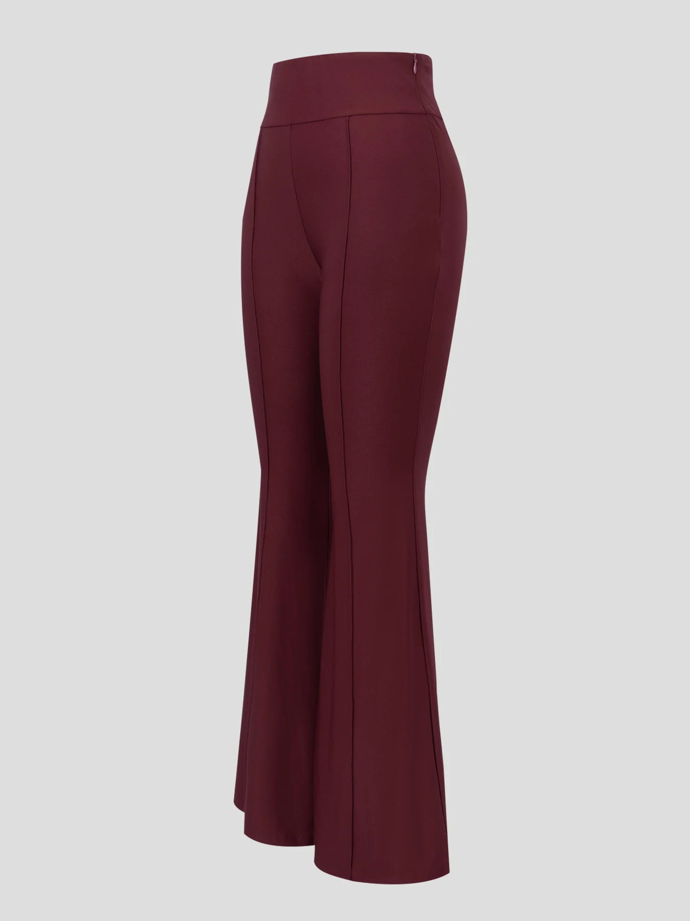 Elegante burgunderrote High-Waist-Schlaghose - Dehnbare Hose mit Nahtdetails und schmaler Passform, für Büroarbeit, tägliche Streetwear und Freizeitoutfits. – Detail 7