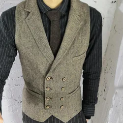 Men Suit Vest Suit Collar Vintage Double Breasted Slim Fit Jacket Colete Masculino Wedding Groomsmen Temperament Slim