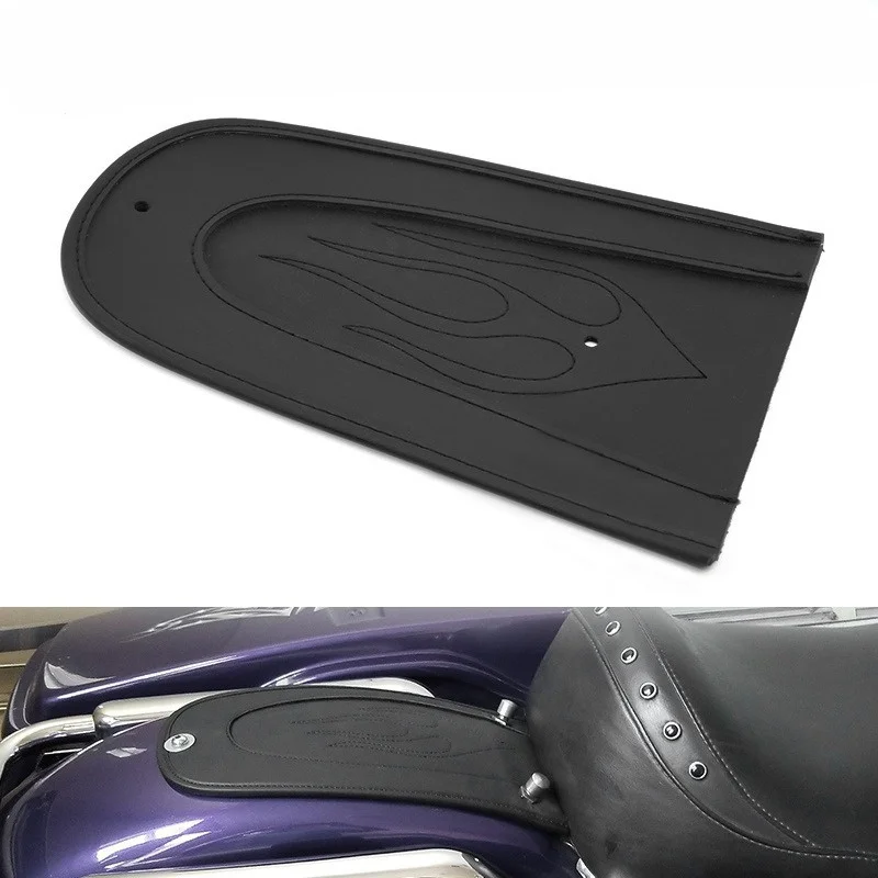 PU Leather Motorcycle Mudguard Pads - Flame Design Side Fenders for Harley-Davidson Big Glide, Black Customizable Style