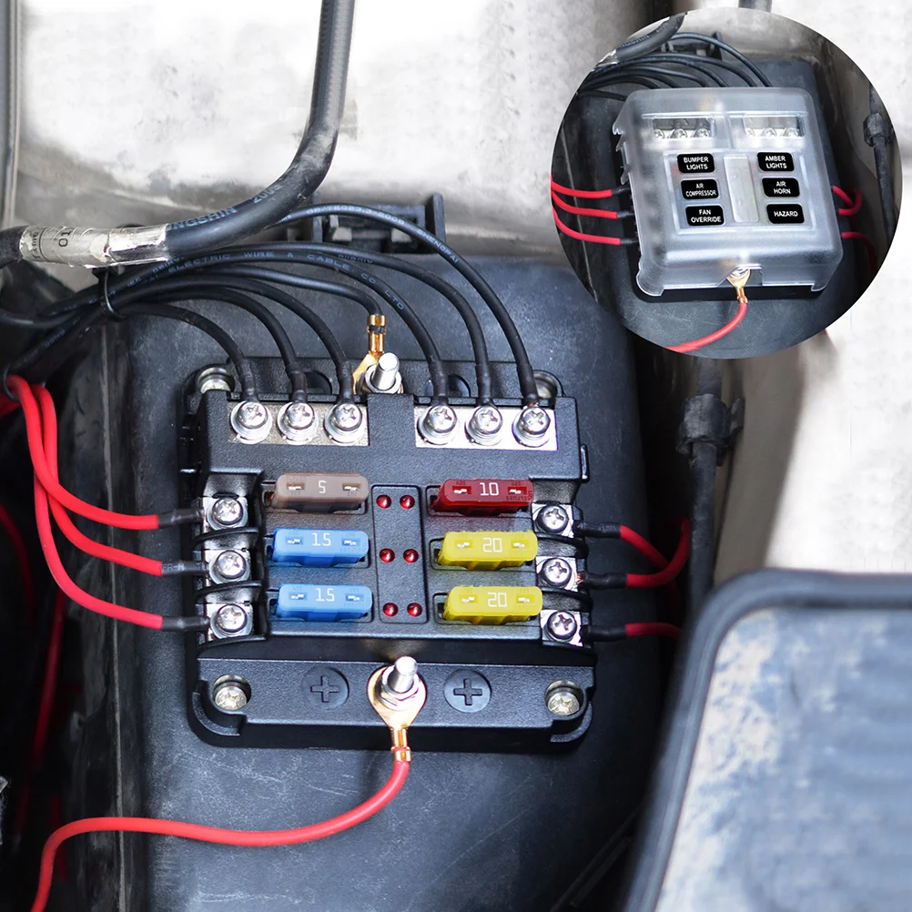 

1 set 1 Set 6 Circuits Fuse Car Boat Marine Auto Waterproof Fuse Holder Pbt Material Led Indicator Terminal
