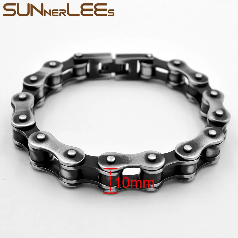 SUNNERLEES 316L Stainless Steel Bracelet Bangle Biker Bicycle Motorcycle Link Chain Retro Black Men Boy Gift BC09