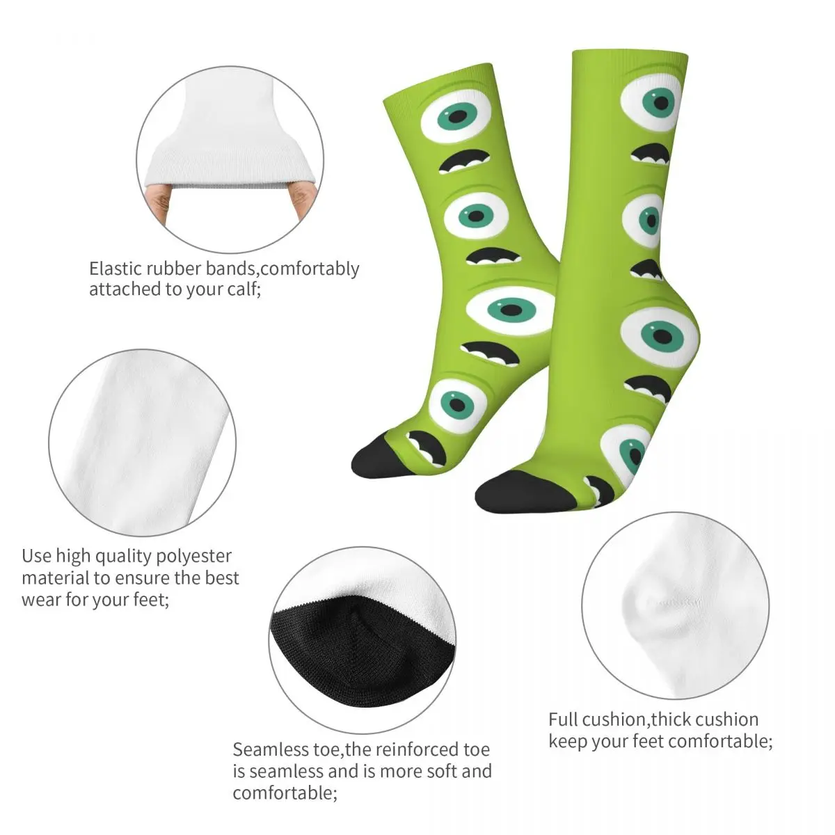 Casual Mike Wazowski Monsters, Inc. Skateboard Socks Polyester Long Socks for Women Men Sweat Absorbing