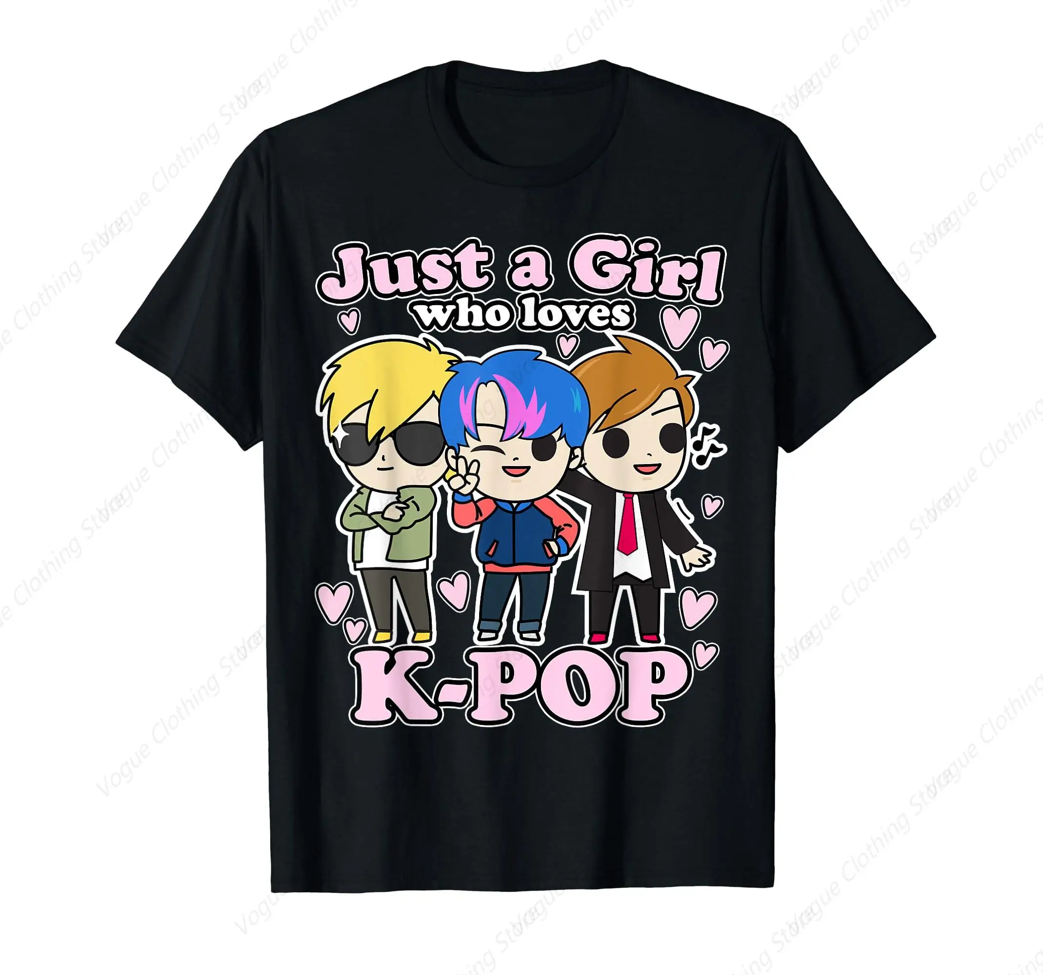 K-Pop Just A Girl Who Loves K-Pop Korean Pop Band T-Shirt Funny Prevailing Tops Cotton Short Sleeves Daily Leisure Soft Tee