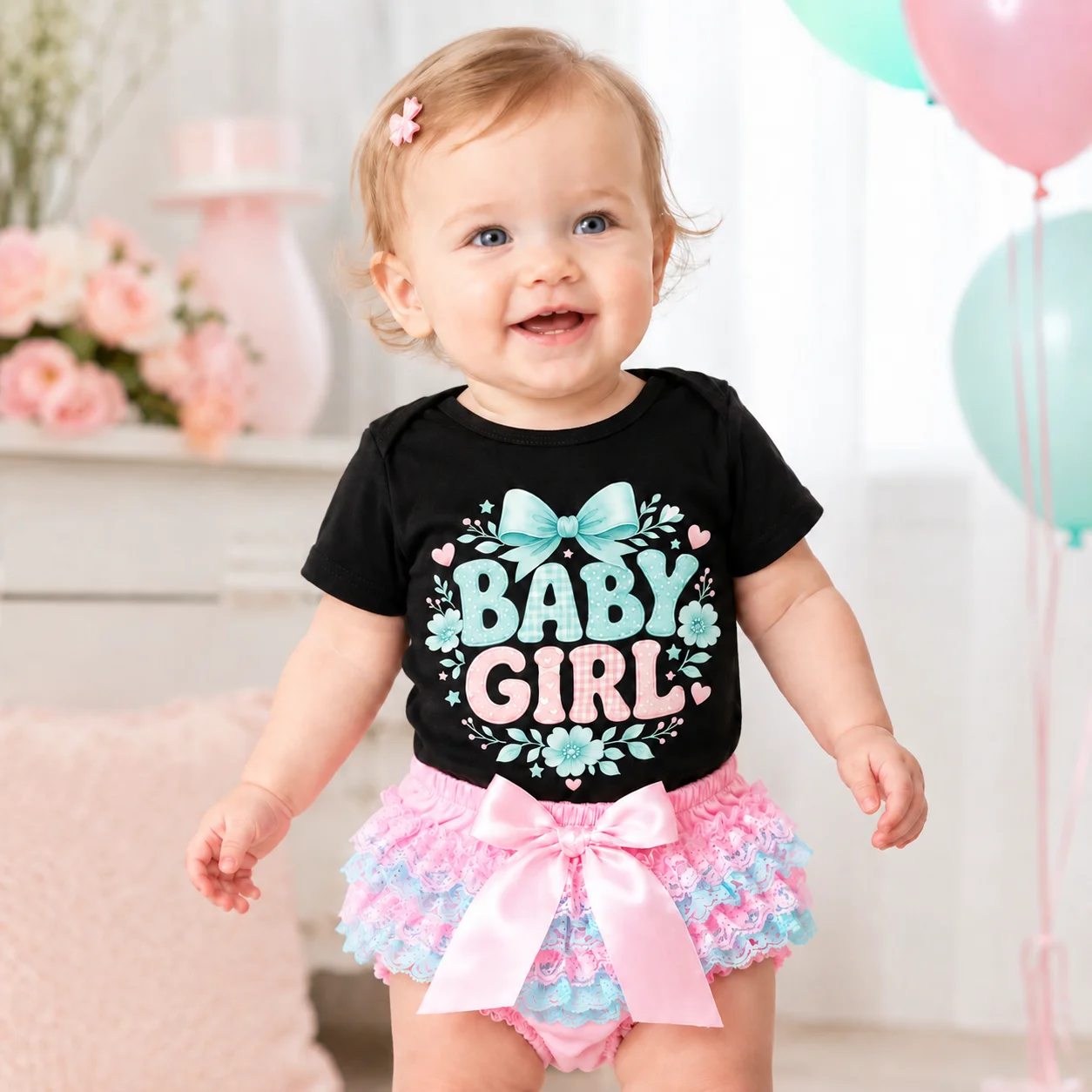 2Pcs Baby Girl Outfit Set Short Sleeve 