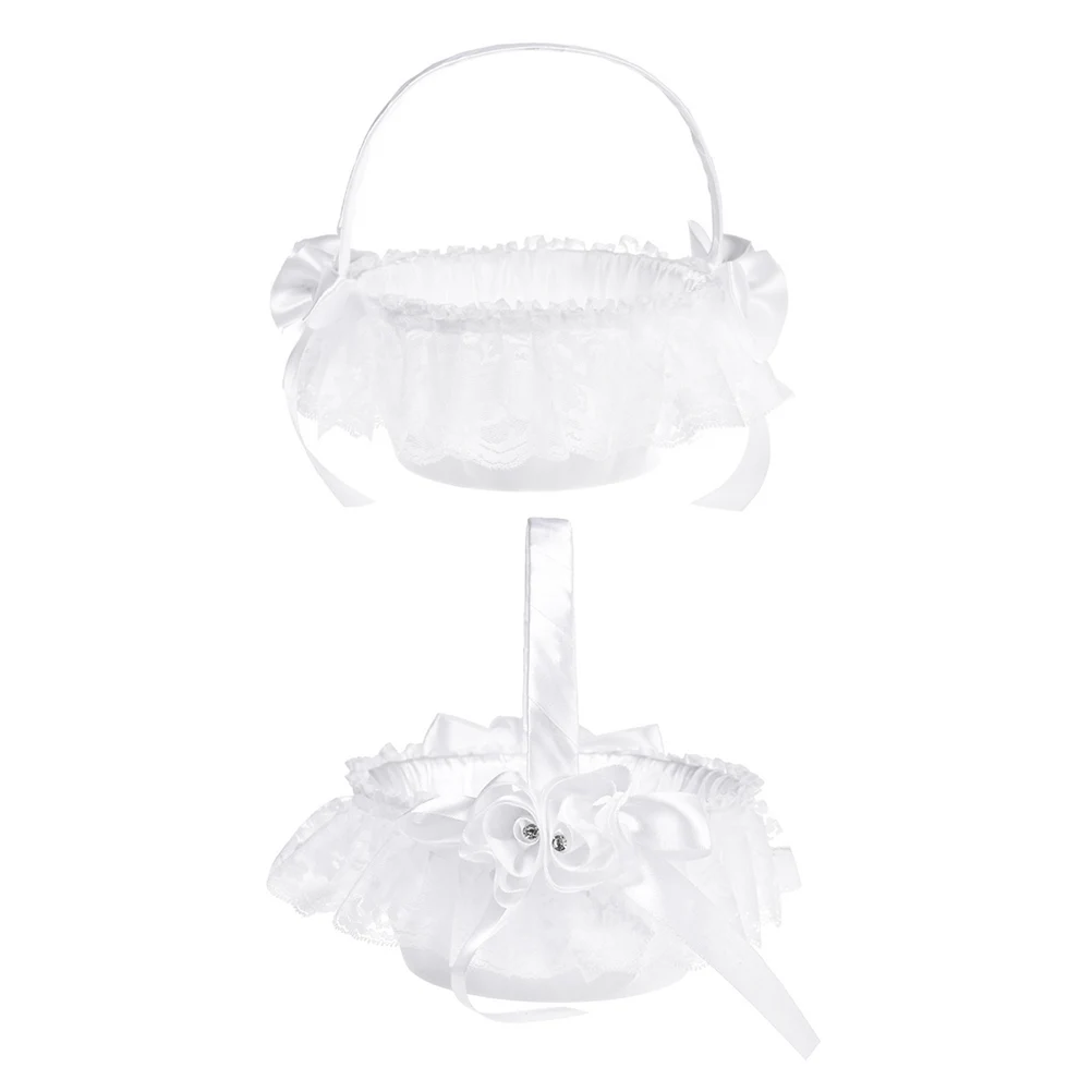 

Lace Flower Basket Decorations for Wedding Bride Western Style White Baskets Girls Holding Flowers Petals Candies Storage