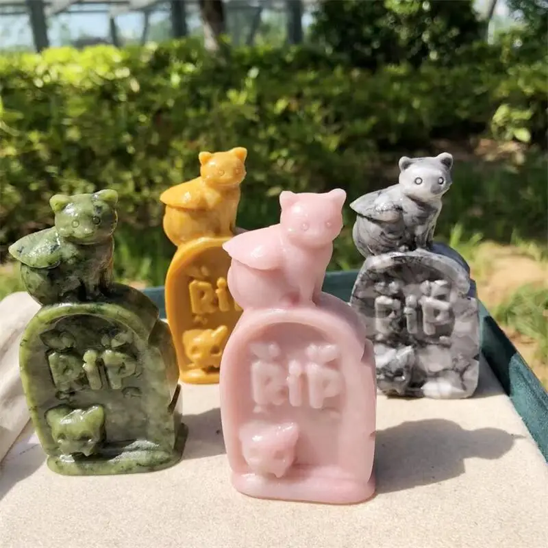 

9 см натуральный кристалл кварц кошка надгробие резьба ручные мультяшные камни целебные полированные минеральные украшения украшение дома 1 шт.