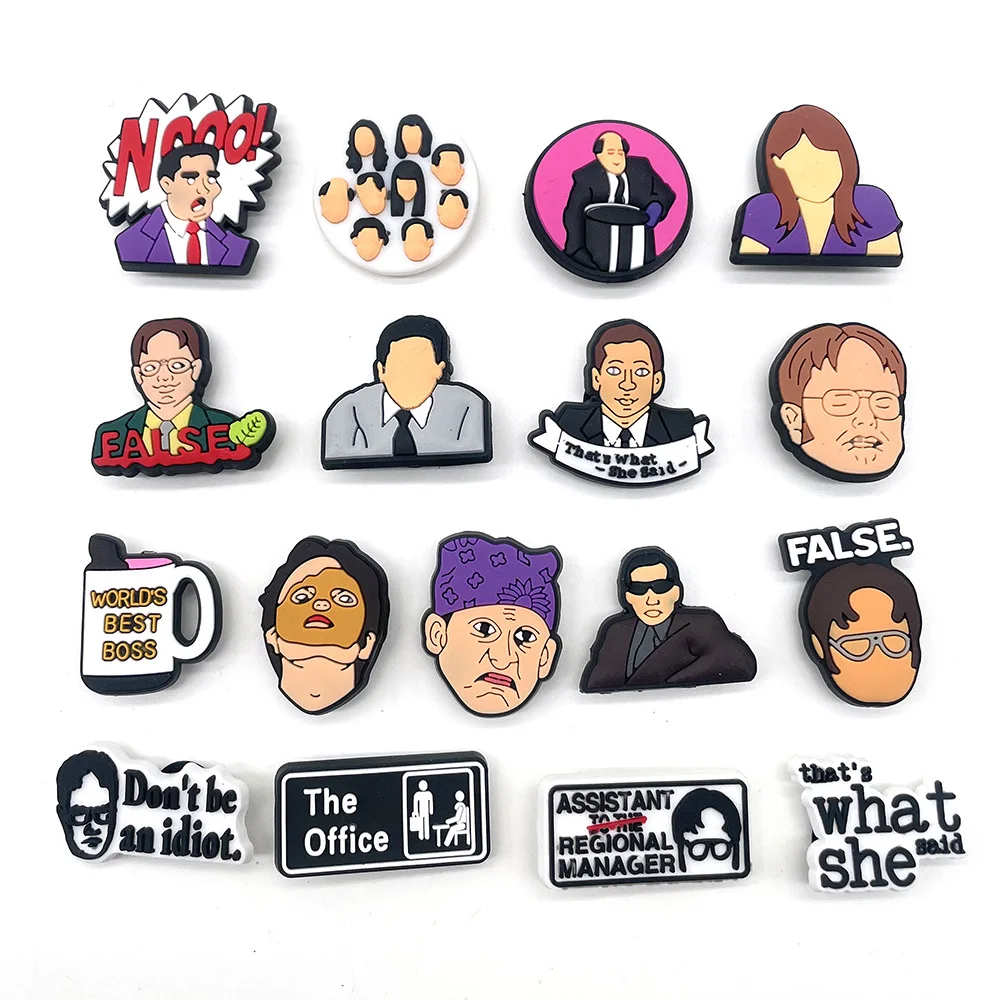 1/18Pcs Popular The Office TV Show Shoe Charms For Slides Sandals DIY Custom Accessories PVC Clog Decor Fans Funny Party Gift