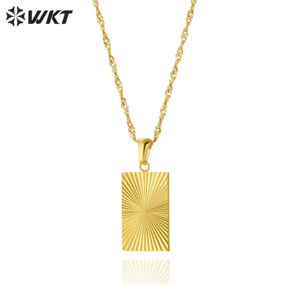 

WT-REN037 Amazing Fashion 18 Inch Long Stainless Steel Simple Square Tag Pendant Lady 18K Gold Electroplated Metal Necklace