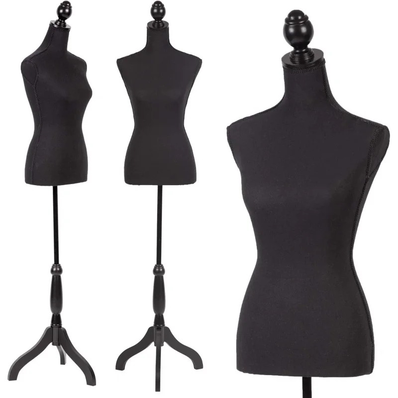 Mannequin Dress Form Female Dress Model Torso Display Mannequin 60-67 Inch Height Adjustable Tripod Stand (Black, 60-67 Inc