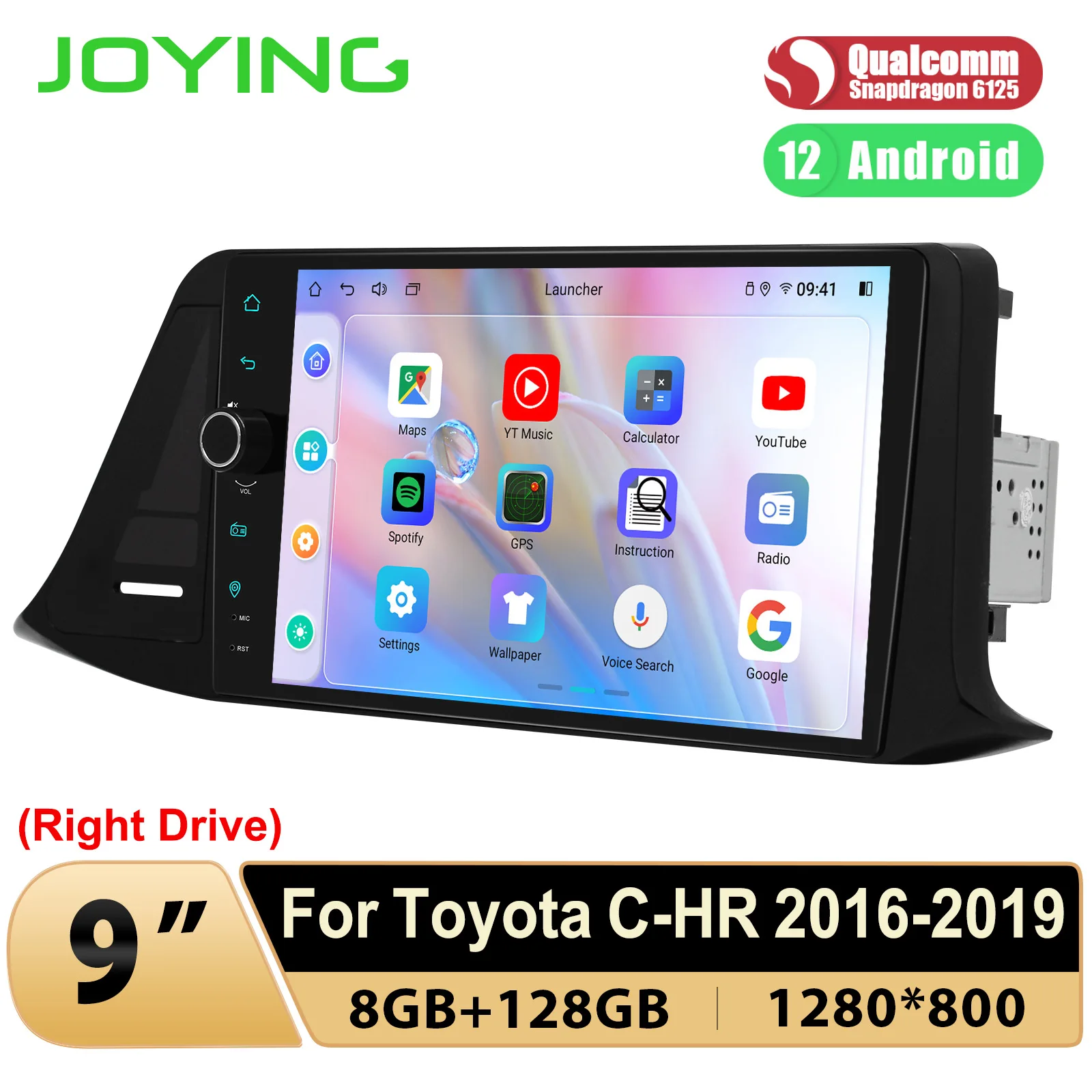 Joying Plug and Play 9 "Android รถวิทยุสเตอริโอเครื่องเล่นมัลติมีเดีย CarPlay สําหรับ Toyota CHR CH-R 2016-2019