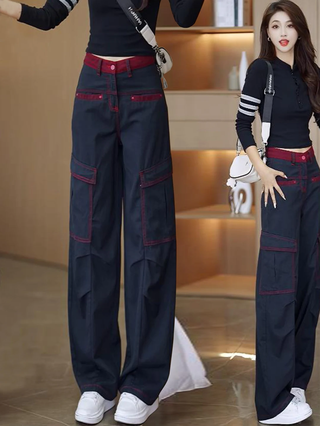 

Женские джинсы с высокой талией, свободного прямого кроя, повседневные, в американском рабочем стиле, широкие брюки-кюлоты