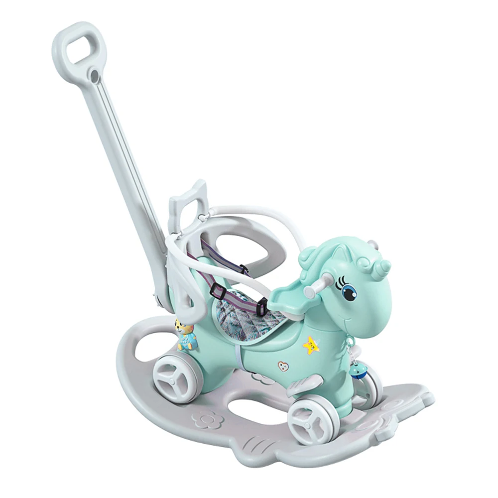 Rocking Horse for Toddlers, Balance Bike Ride On Toys with Push Handle,  Board for Baby Girl and Boy, Unicorn Blue color