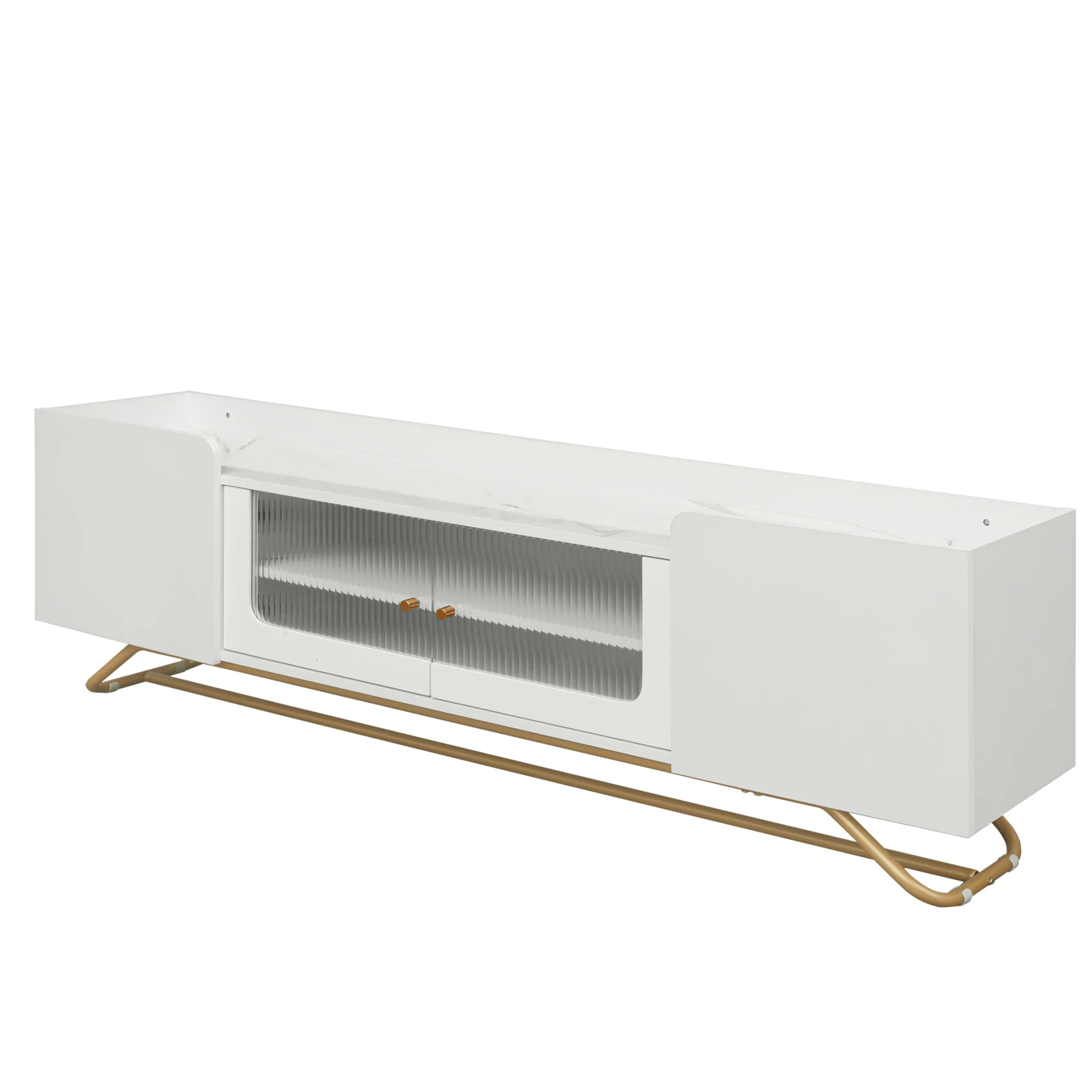 Design TV Stand with Fluted Glass, Contemporary Entertainment Center for TVs Up to 65