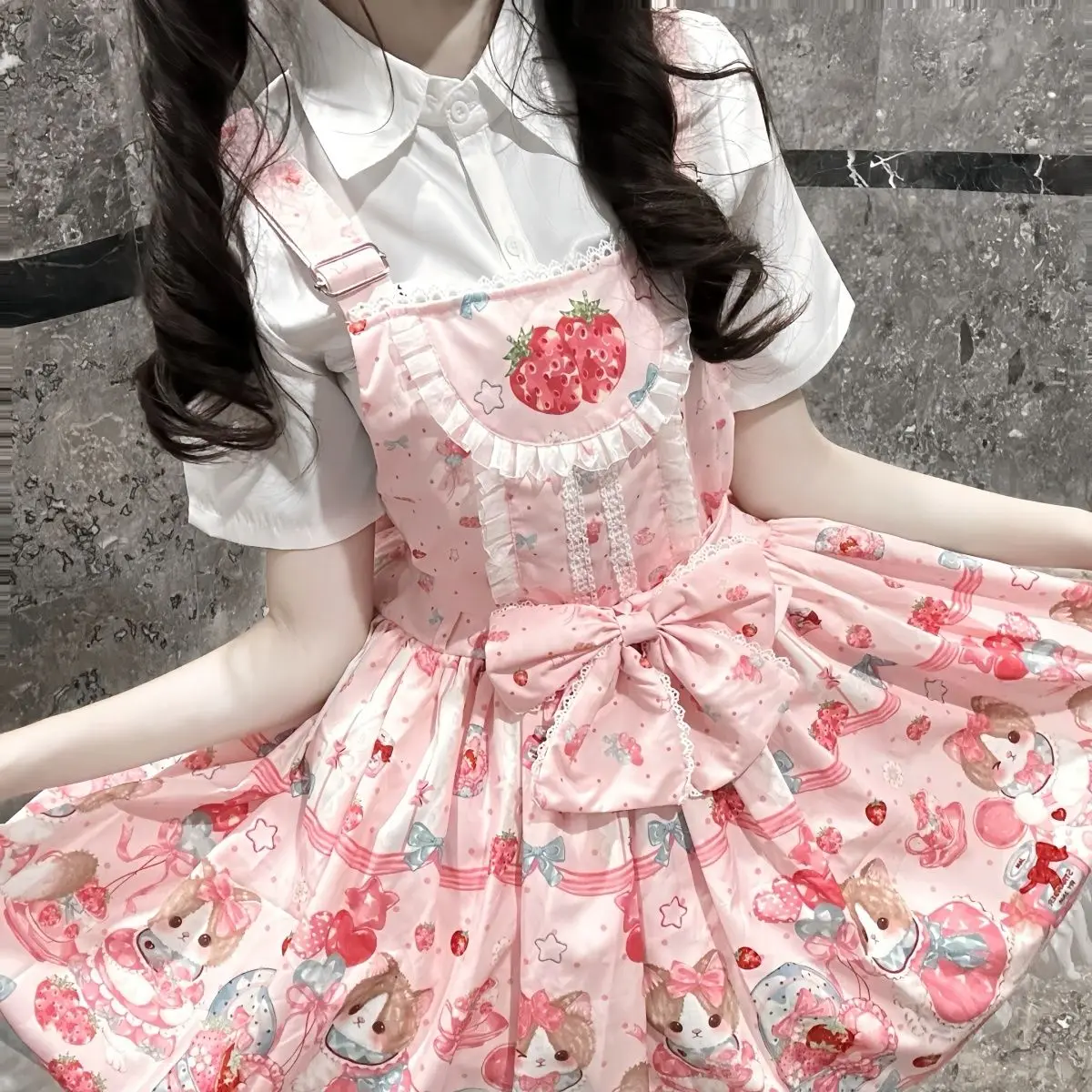 

Strawberry Pudding Rabbit Original Lolita Lolita JSK Strap Sweet Versatile Dress lo Cute vestidos vestido