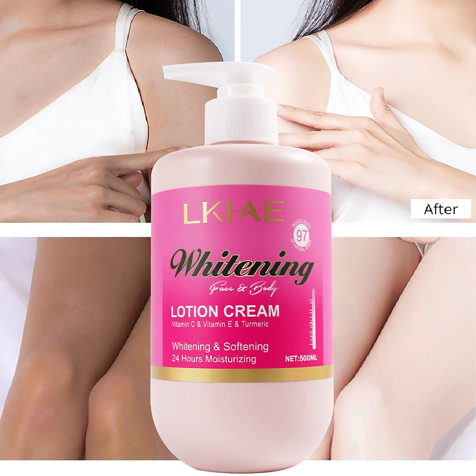 LKIAE Whtening Face Body Lotion Cream, Hydrating, Smooth Skin, With Lemon, Vitamin C, Turmeric, Fast Absorb, Non-Greasy, 500ml