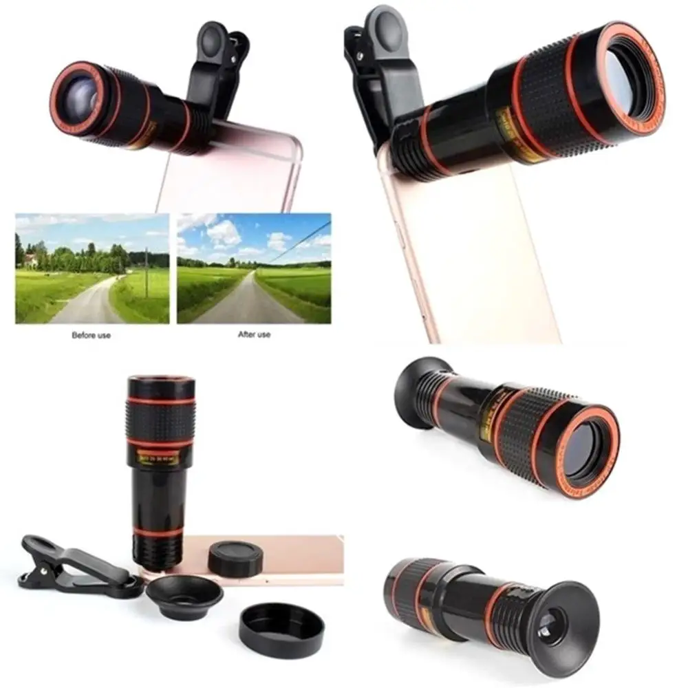 Universal 12X High Clarity Zoom Cellphone Mini Telescope Camera Lens Telephoto Smartphone External Mobile Phone Lens with Clip