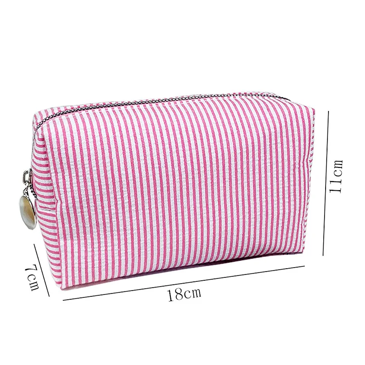 Cosmetic Bag for Women Seersucker Stripe Large Capacity Makeup Bag Travel Toiletry Pouch Aesthetic Organizer Storage Pouch