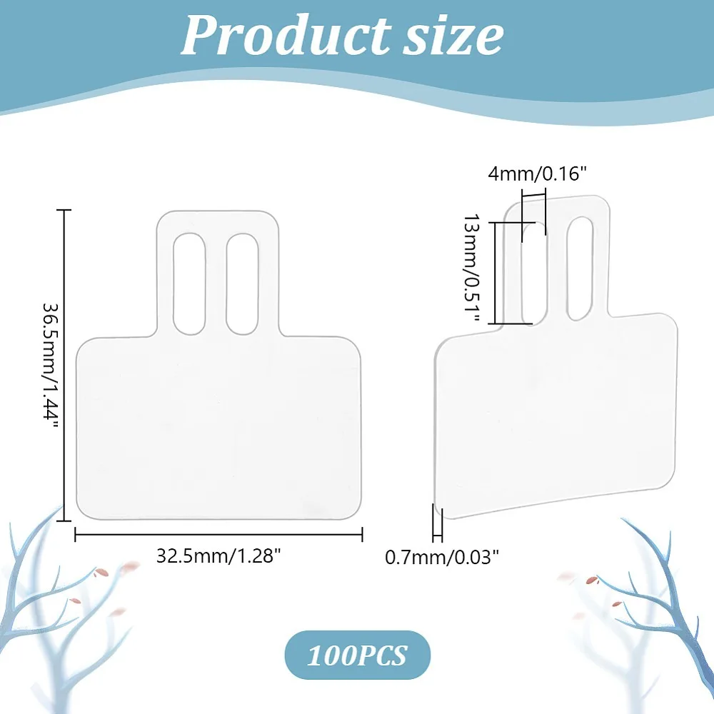 100Pcs Transparent Glasses Price Tags Sleeve Slip-on Eyeglasses Protector Label Tag Holder Rectangle Clear 3.65x3.25x0.07cm