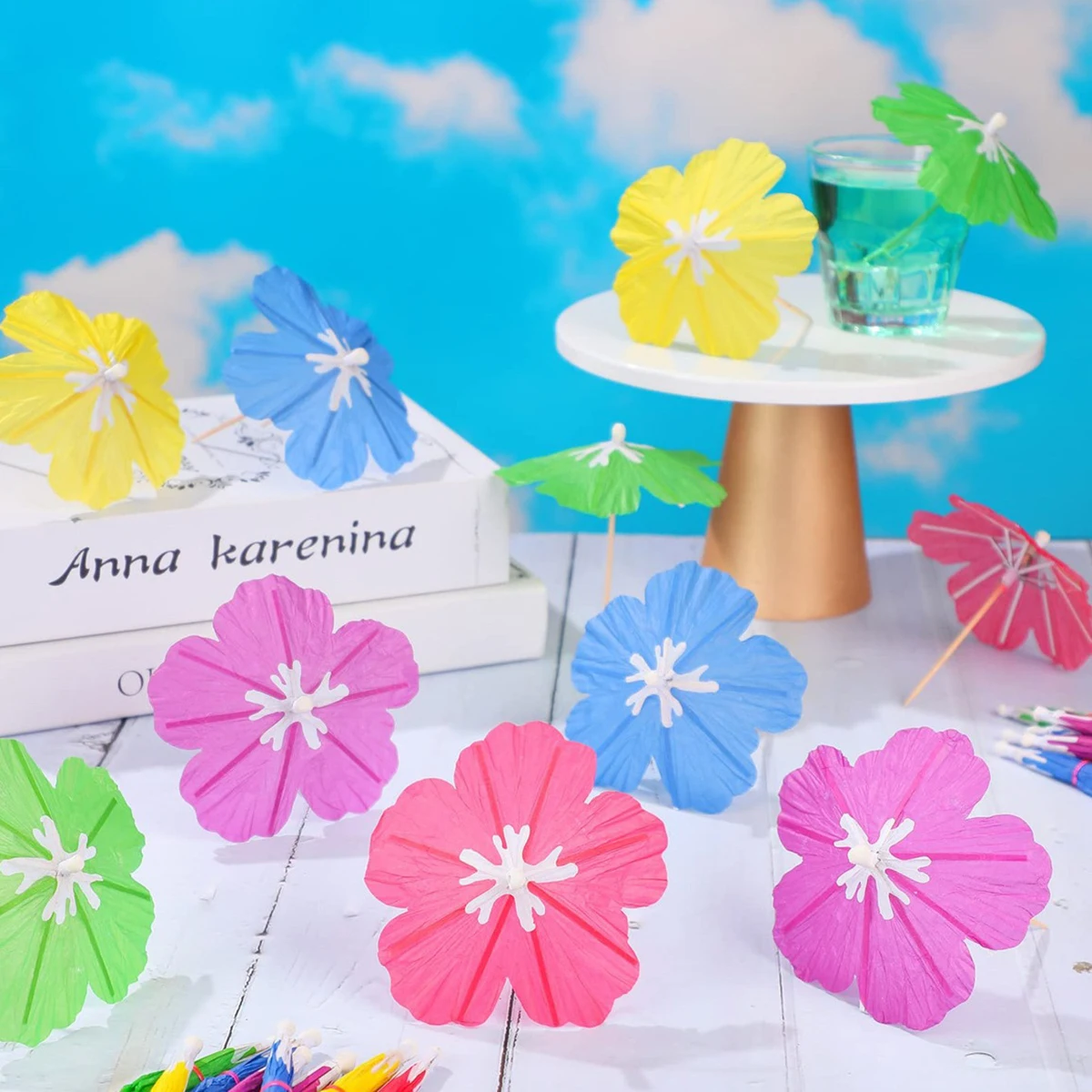 

50pcs/set Drink Umbrella Cocktail Umbrella Stick with Wooden Toothpick Summer Cake Umbrella Stick Tropical Party Decoration