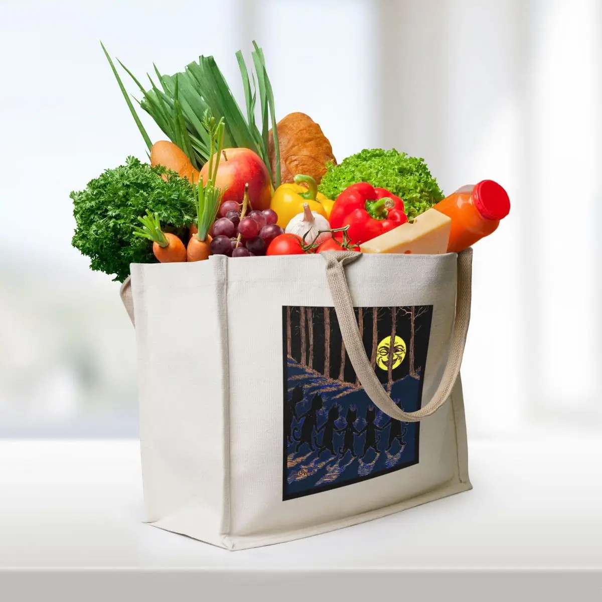 BLACK CATS and WINKING MOON : Vintage 1916 Abstract Louis Wain Print Tote Bag Portable shopping bag custom bags