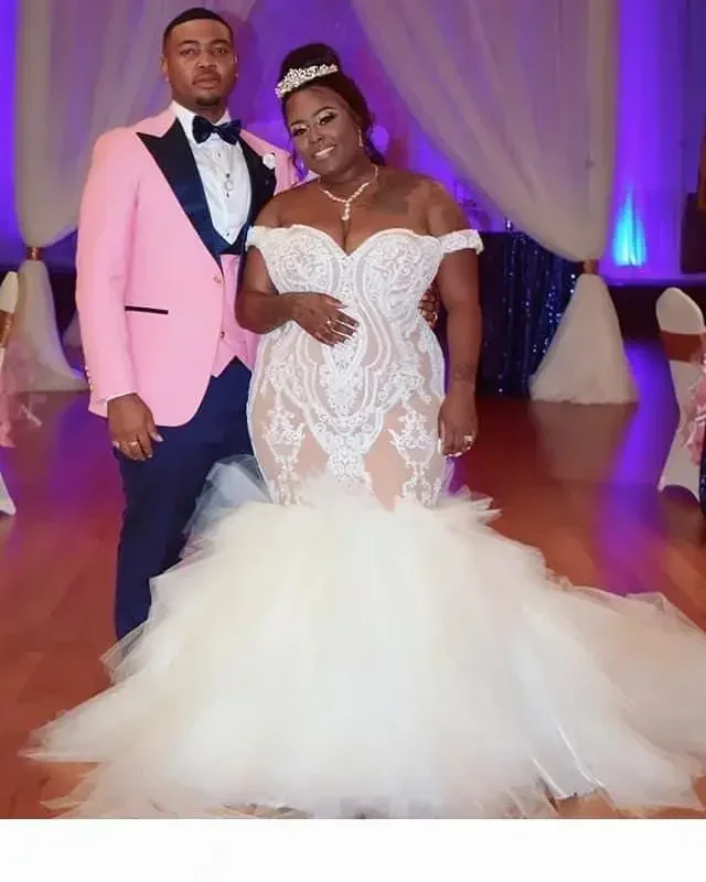 Maßgeschneiderte arabische Hochzeit in Übergröße, sexy Meerjungfrau, Champagner, Brautkleider, Spitze, schulterfrei, für Damen, individuelle Hochzeitskleider