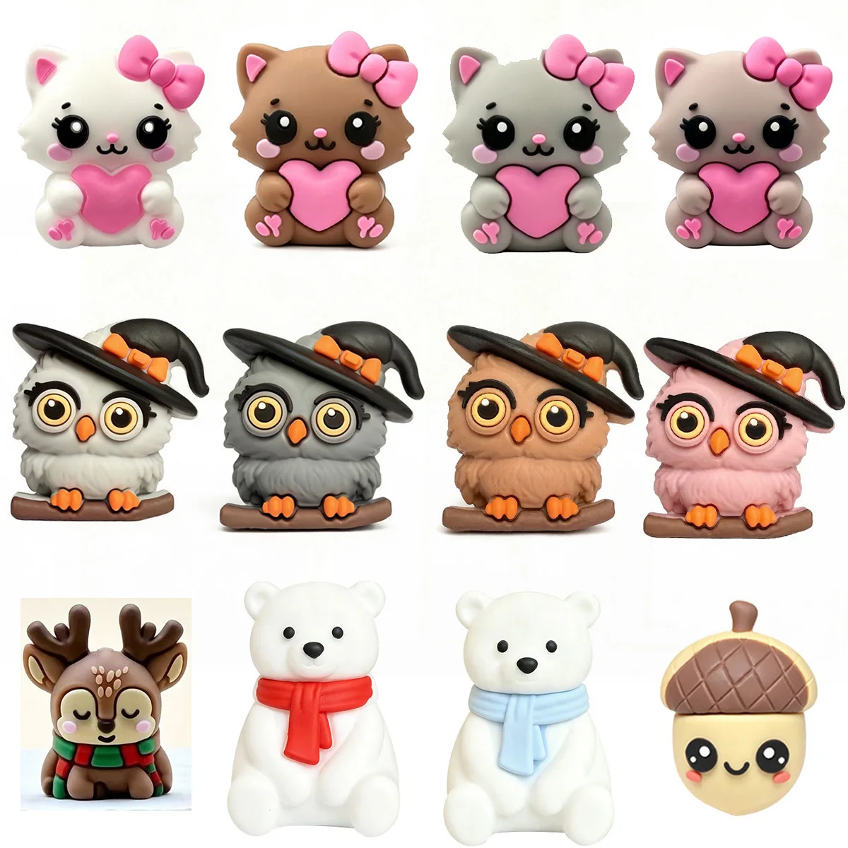 10pcs 3D Cartoon Animal Silicone Focal Beads BPA Free Baby Beads DIY Pacifier Chain Pen Making Keychain Jewelry Accessories