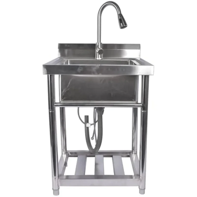 

Commercial Stainless Steel Utility Sink with Pull-out Faucet, Free Standing Single Bowl for Kitchen Prep and Utility.