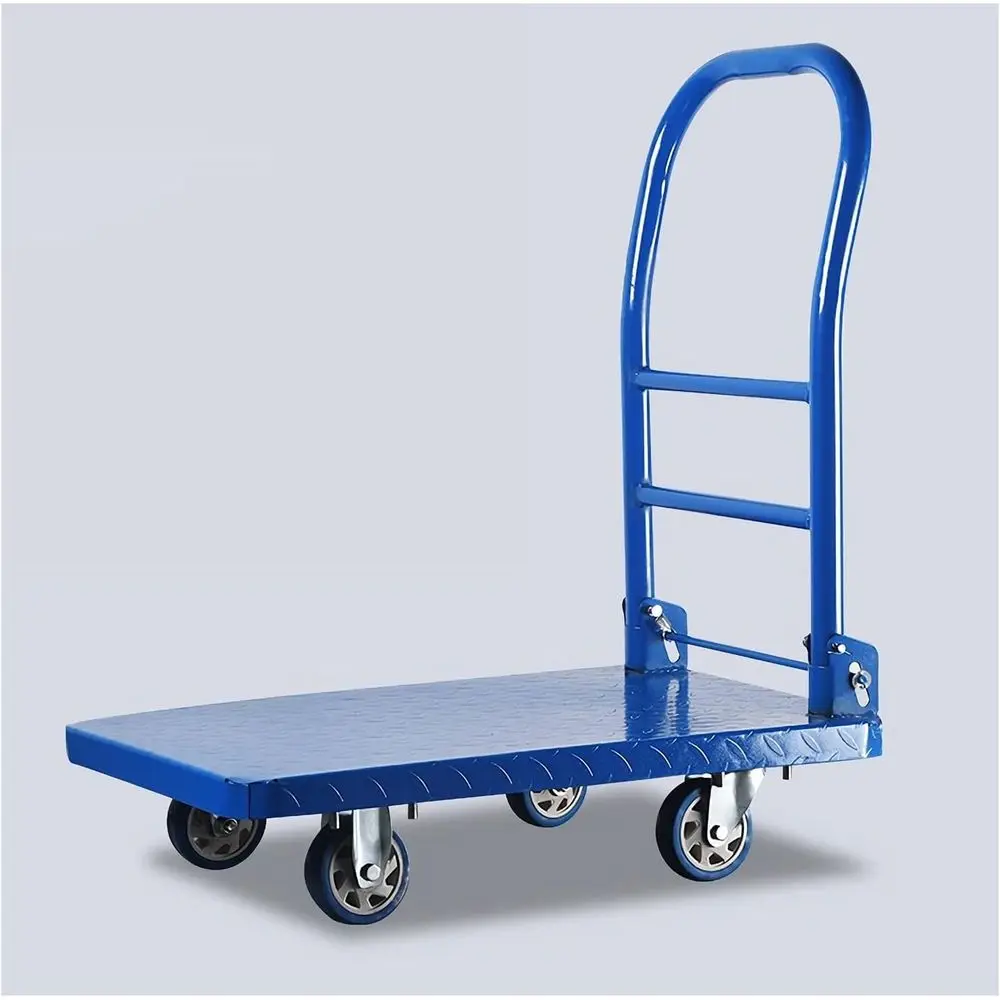 

Sturdy Metal Hand Truck with Foldable Handle & Wheels - Tile Platform Cart for Efficient Iron Transport - Adjustable Size Trolle