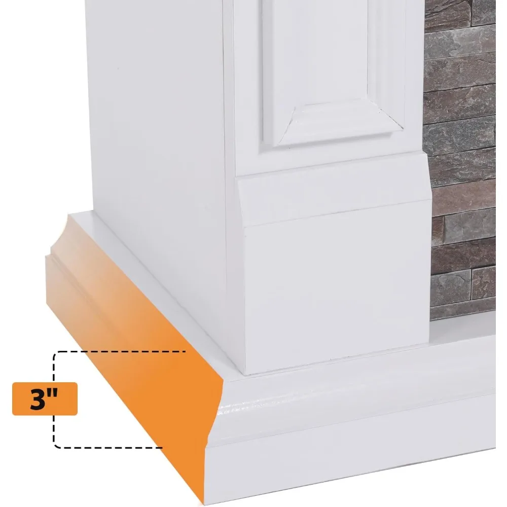 44 Freestanding Electric Fireplace with Mantel, Tall Heater, Realistic Stone Surround, Remote Control