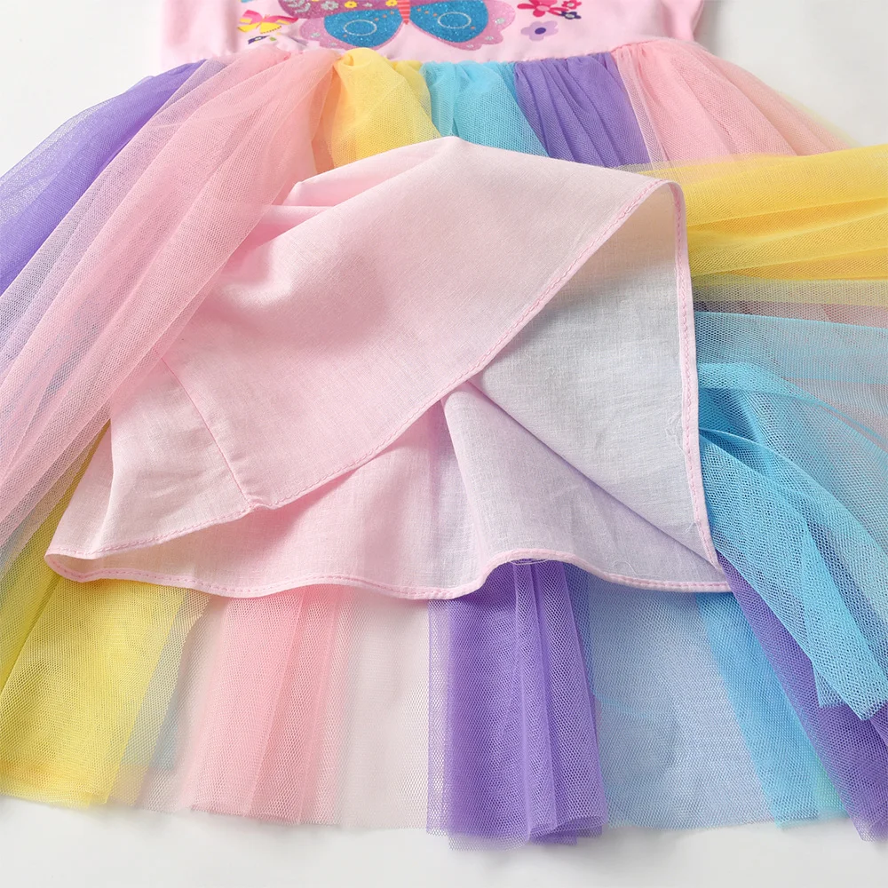 VIKITA 키즈 나비 인쇄 만화 공주 드레스 소녀 플레어 슬리브 생일 파티 공연 댄스 파티 드레스 여름 Vestidos 3-10Y