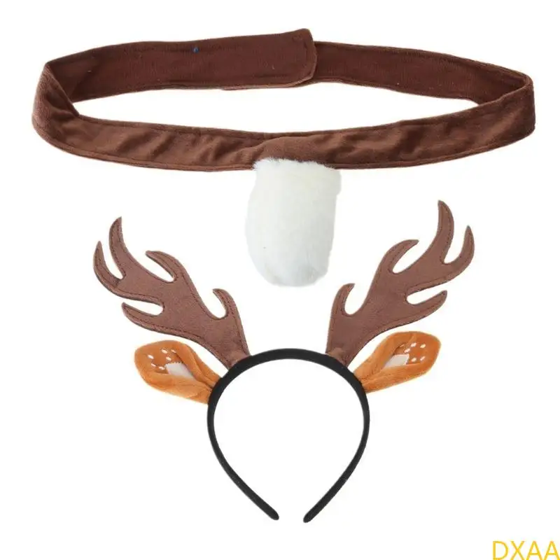DXAA Halloween Deer Dress Up Roupet Acessório Deer Cabeça da cabeça Deer Tail Deer Nariz