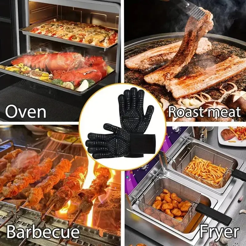 1pc Heat Resistant Oven Gloves - Cut Resistant, Non-Slip Silicone BBQ Gloves for Kitchen, Grill, Camping, and Cookware