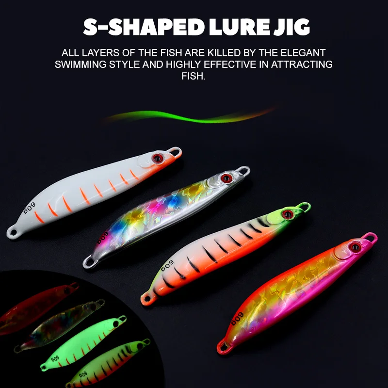 ZYZ 4pcs S-Shape Fishing JIG 20/30/40/60/80G Long Casting Fishing Lure Luminous Artificial Bait Fishing Casting Jigging Tackle