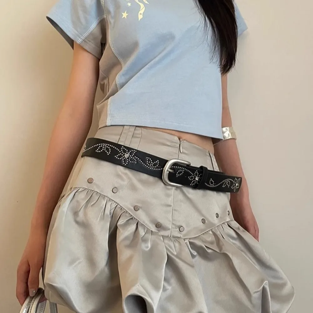 

Ремень со стразами в стиле панк Y2K, белый ремень с заклепками, черный пояс из искусственной кожи в стиле хип-хоп для мужчин