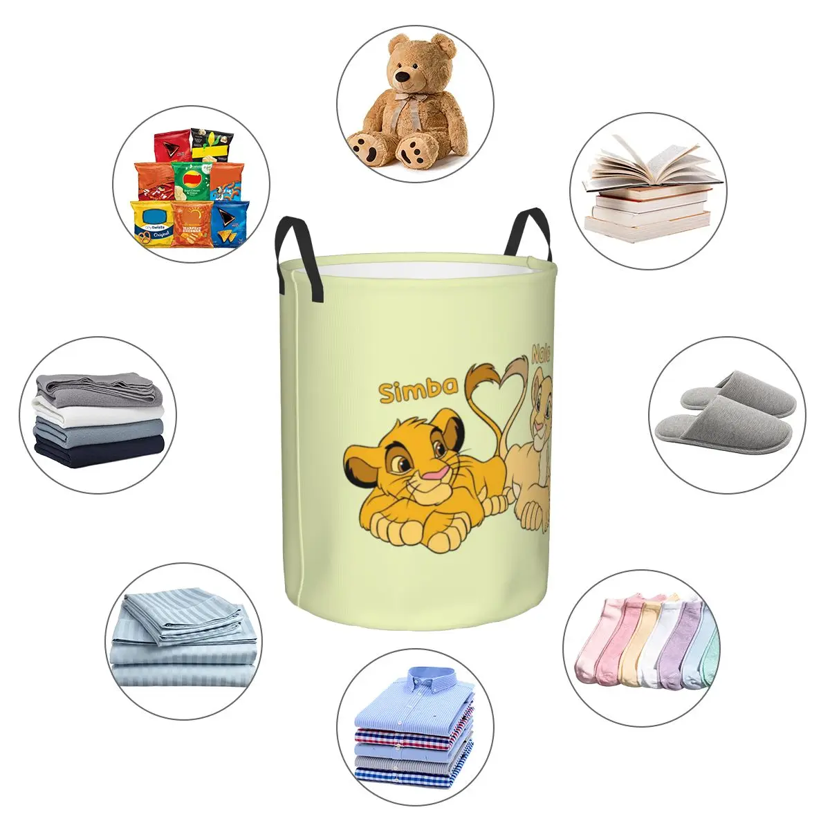 Customized Simba And Nala Cartoon Laundry Basket The Lion King Hakuna Matata Clothes Toy Hamper Storage Bin for Kids Nursery