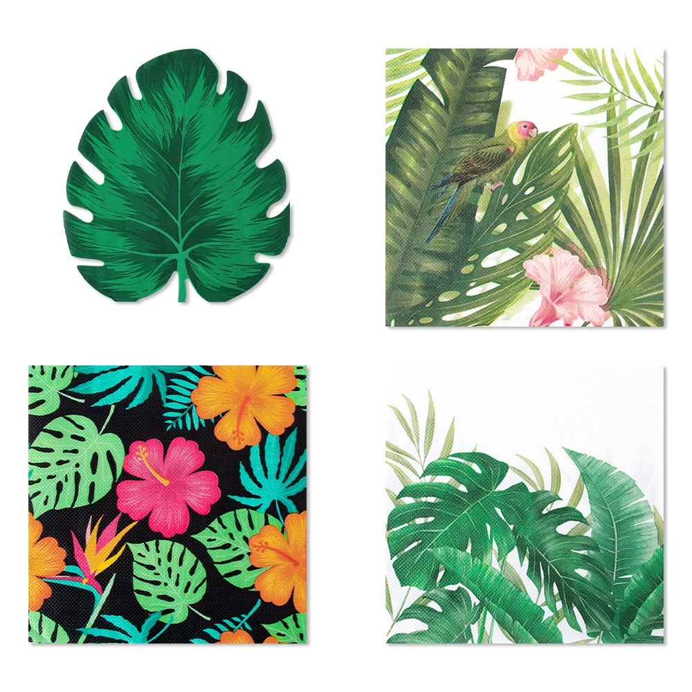 20pcs Tropical Party Decoration Paper Napkins Palm Leaves Flamingo Disposable Party Napkins Summer Hawaiian Party Decor Supplies