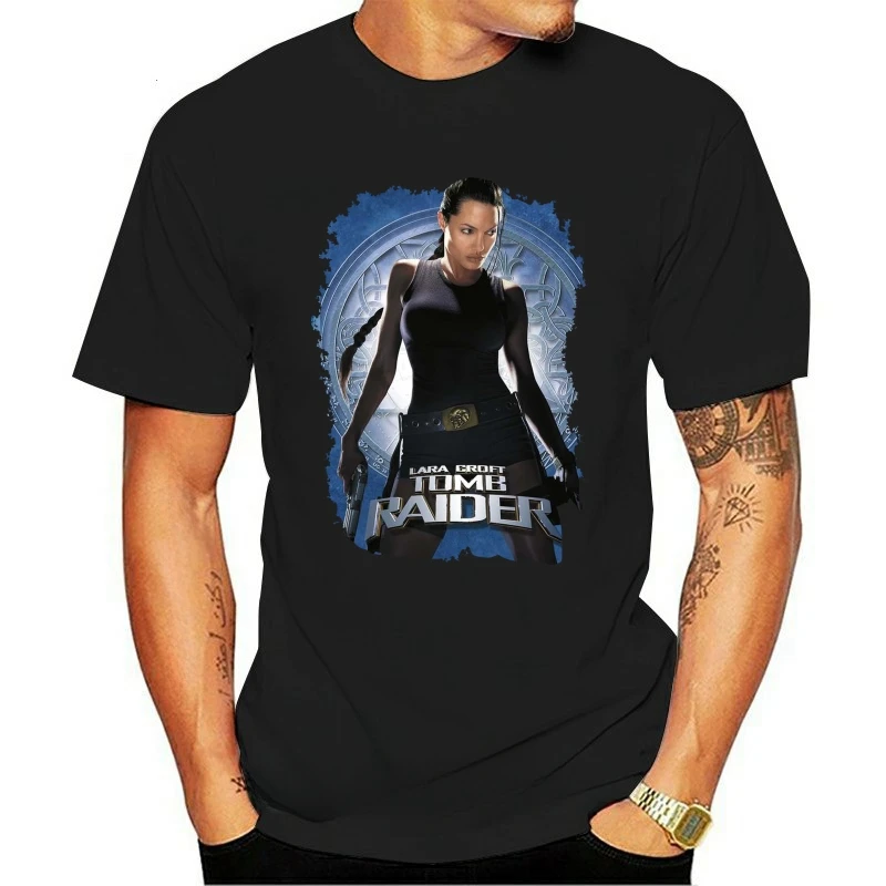 New Tomb Raider Lara Croft Angelina Jolie Black T Shirt   men clothing  graphic t shirts  harajuku  streetwear